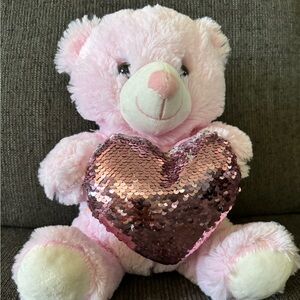 Pink Stuffed Bear w/fFlip Sequins Heart